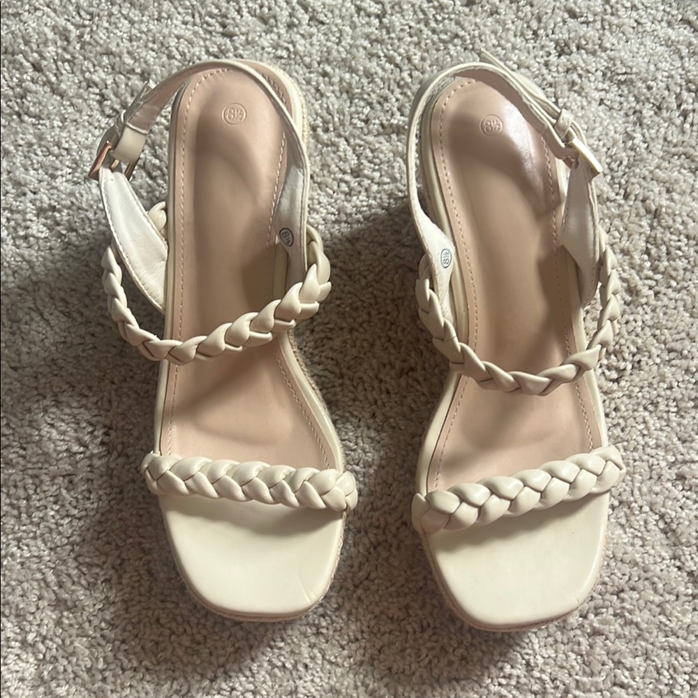 Braided Strap Cream Wedge